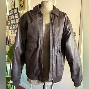 Brown leather bomber jacket size large